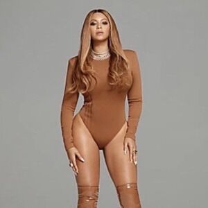 Adidas Ivy Park Wild Brown 3-Stripe Long Sleeve Shoulder Pad Bodysuit H19012 XS